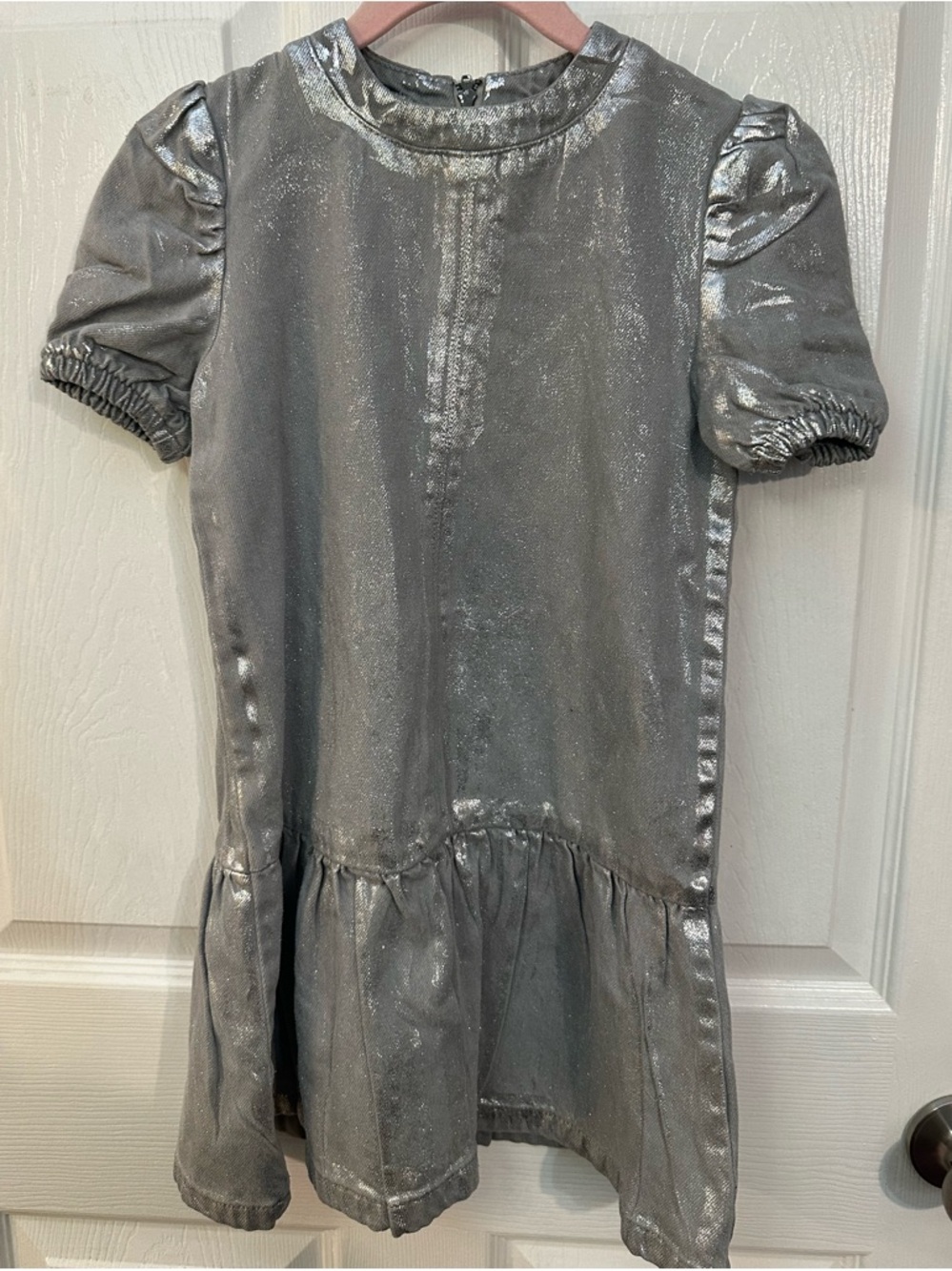 GB girls Metallic Silver Puff-Sleeve Drop Skirt Dress